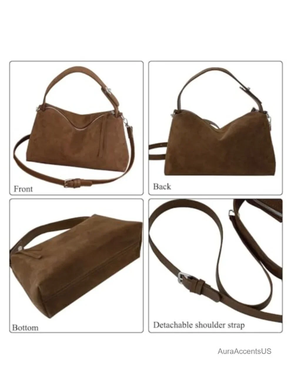 Faux Suede Hobo Bag Women Convertible Crossbody Purse with Flower Keychain